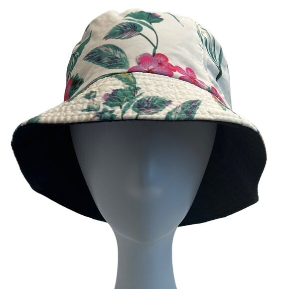 Floral Reversible Bucket Hat With Tropical Print - Picture 1 of 9